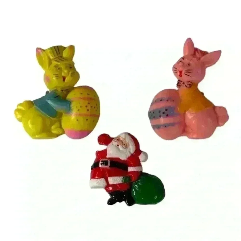 Vintage Cake Toppers Easter Bunny and Christmas Set of 3